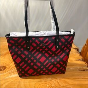 Coach Black and Red Patterned Tote Bag